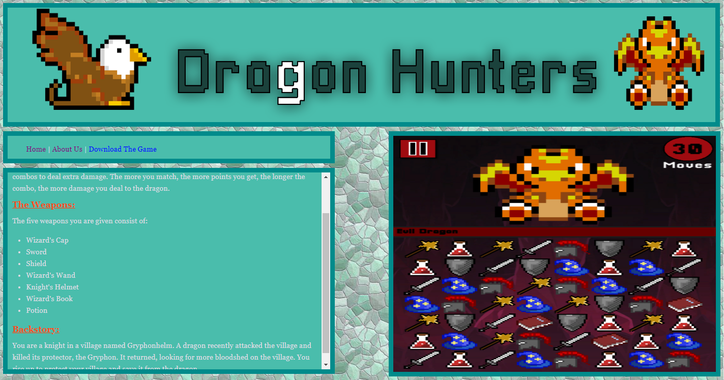 DragonHunters, my old website homescreen